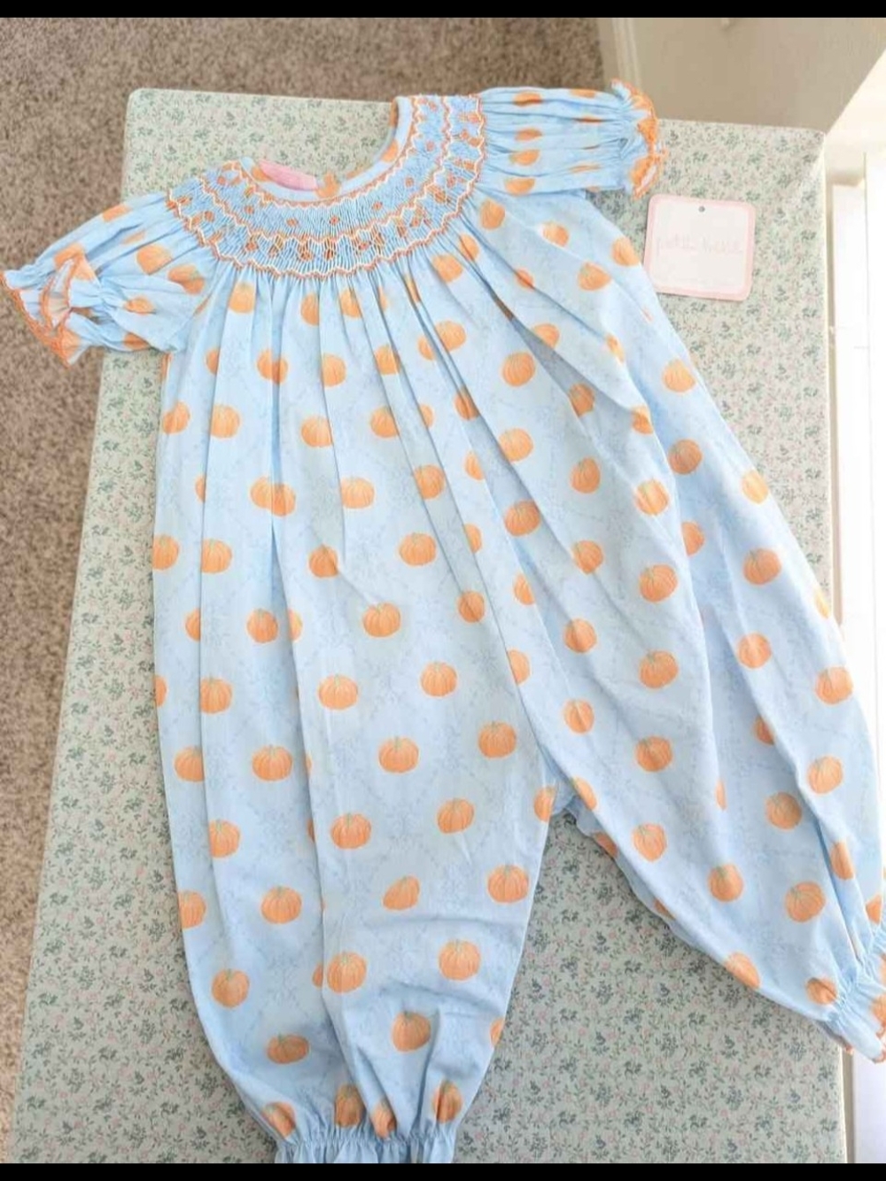 6 Mos Smocked Fall Pumpkin Bubble Romper